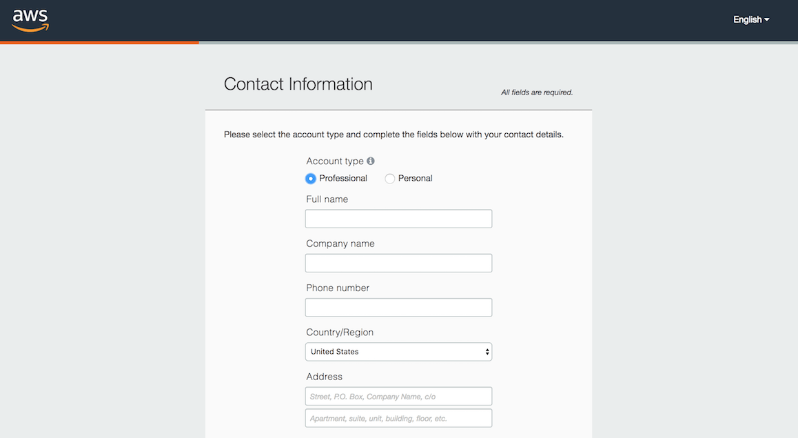 AWS account contact information