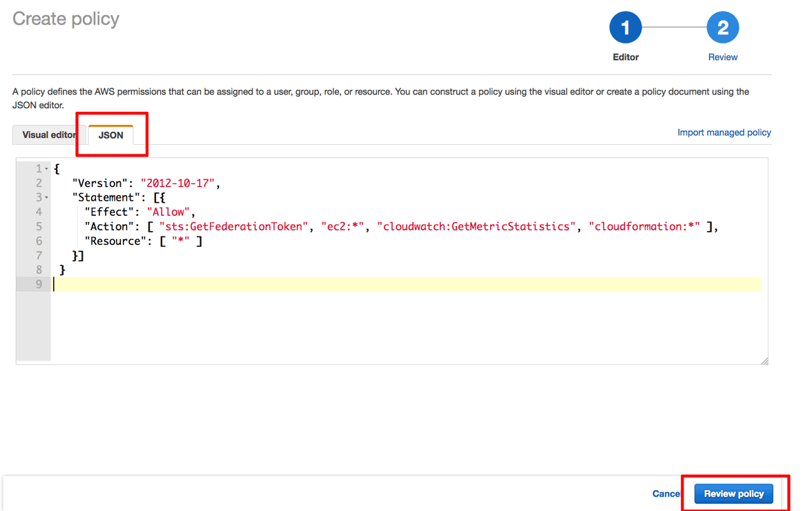 AWS JSON policy