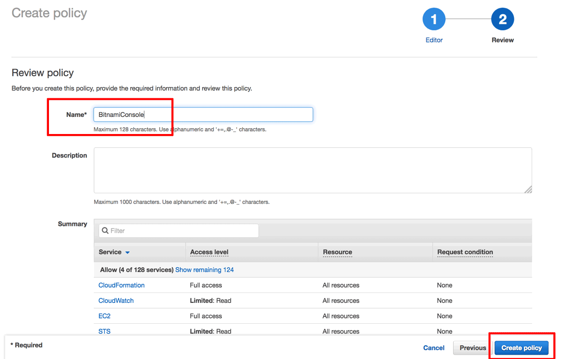 AWS finish policy creation