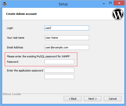 Xampp default password