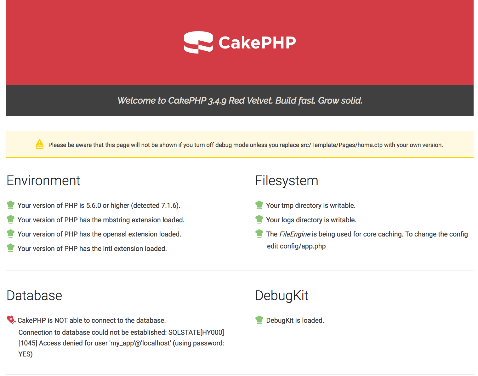 CakePHP skeleton application welcome page