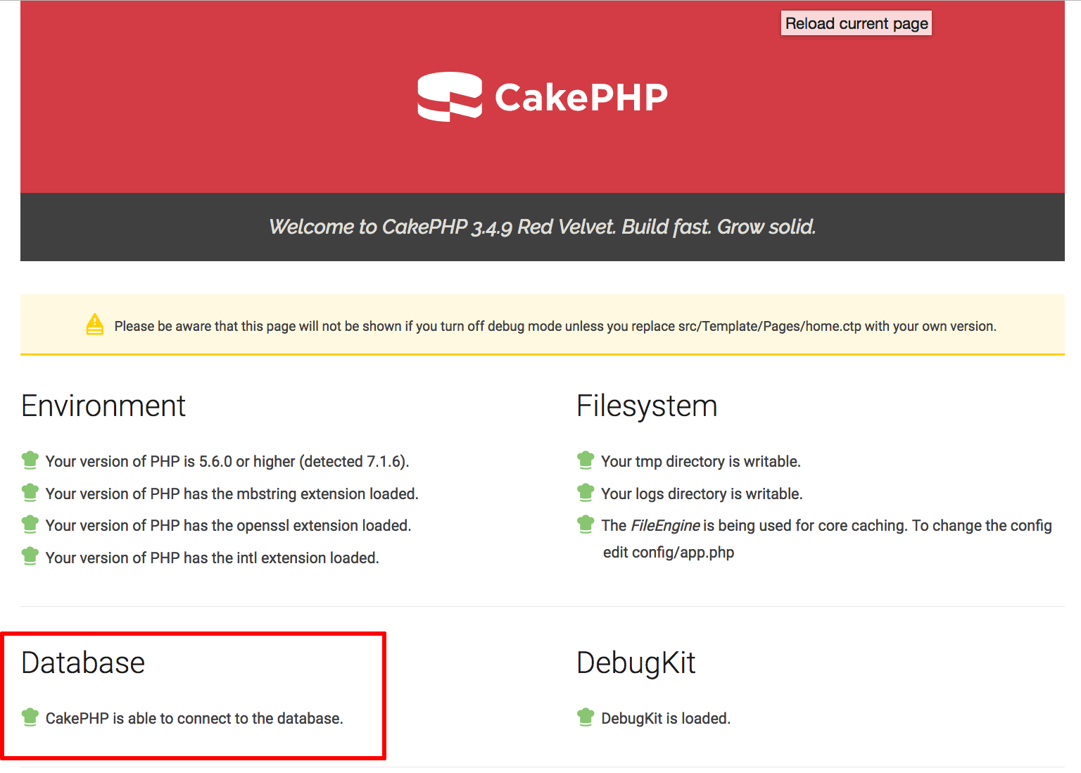 CakePHP skeleton application welcome page