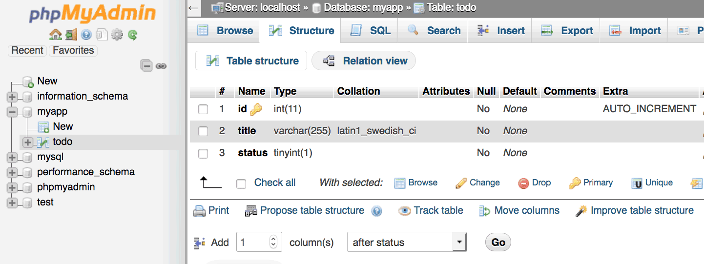 Database table creation
